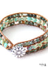 Boho Bracelet, RH Leather Wrap Bracelet, Green Jade Lotus